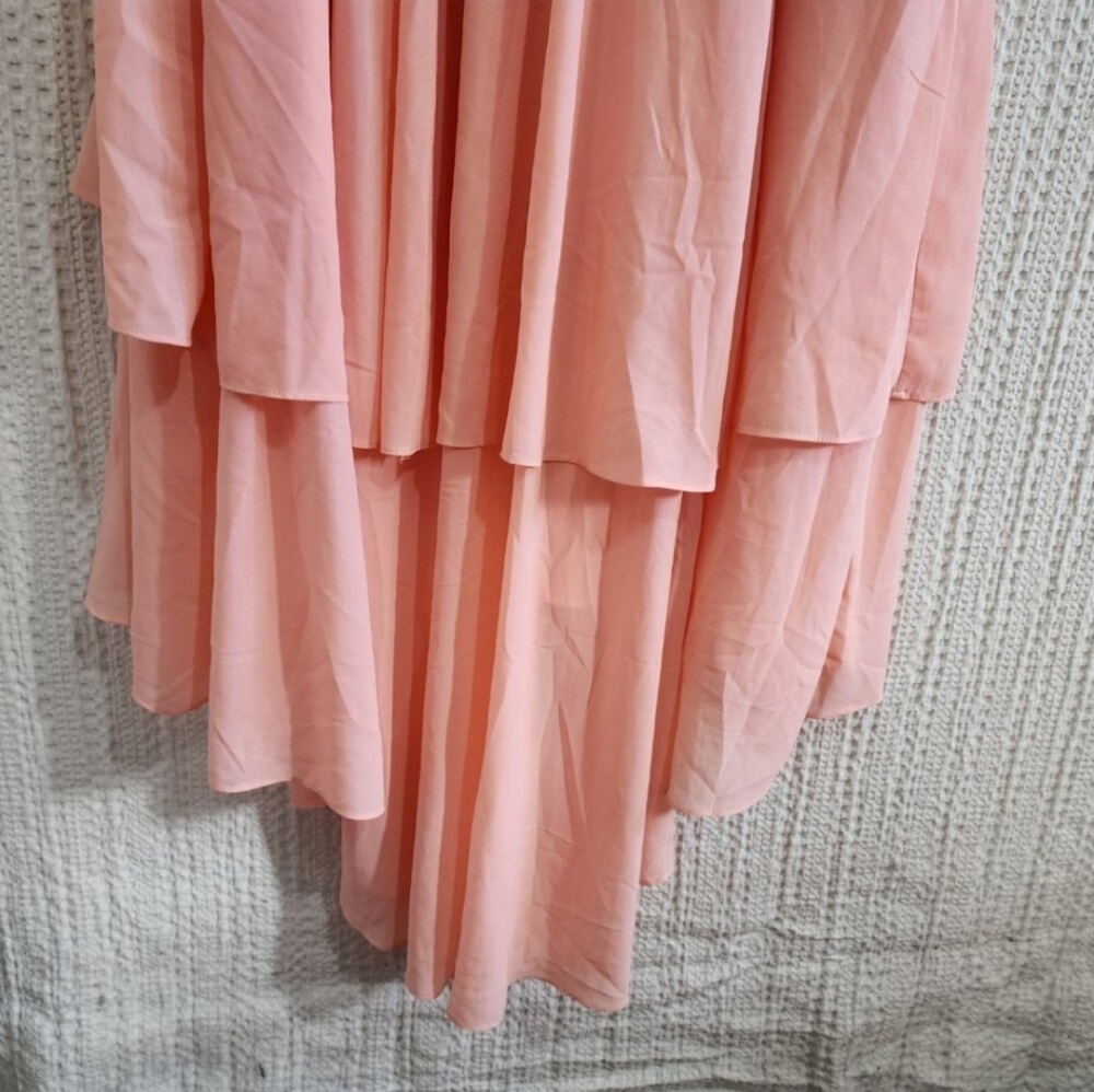torrid | Apricot Lace Up High Low Ruffle Tier Layered Midi Dress - Picture 14 of 16